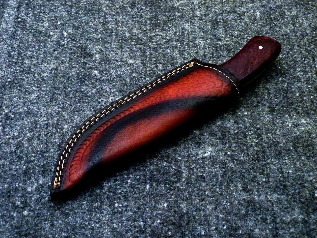 9.0" Custom Damascus Bowie Knife with Natural Wood Handle & Sheath