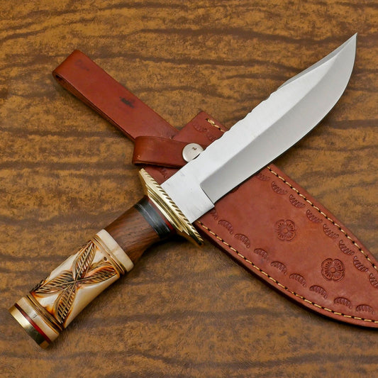 Custom Handmade D2 Steel Bowie Knife | Hunting & Camping Fixed Blade 12"