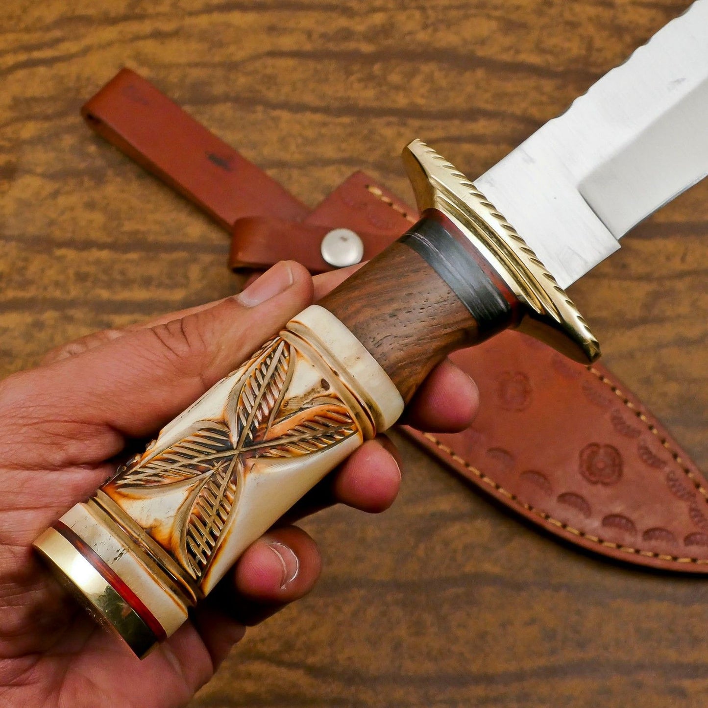 Custom Handmade D2 Steel Bowie Knife | Hunting & Camping Fixed Blade 12"