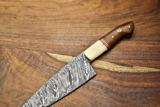 Custom Forged Damascus Steel Chef Knife with Full Tang and Razor-Sharp Edge