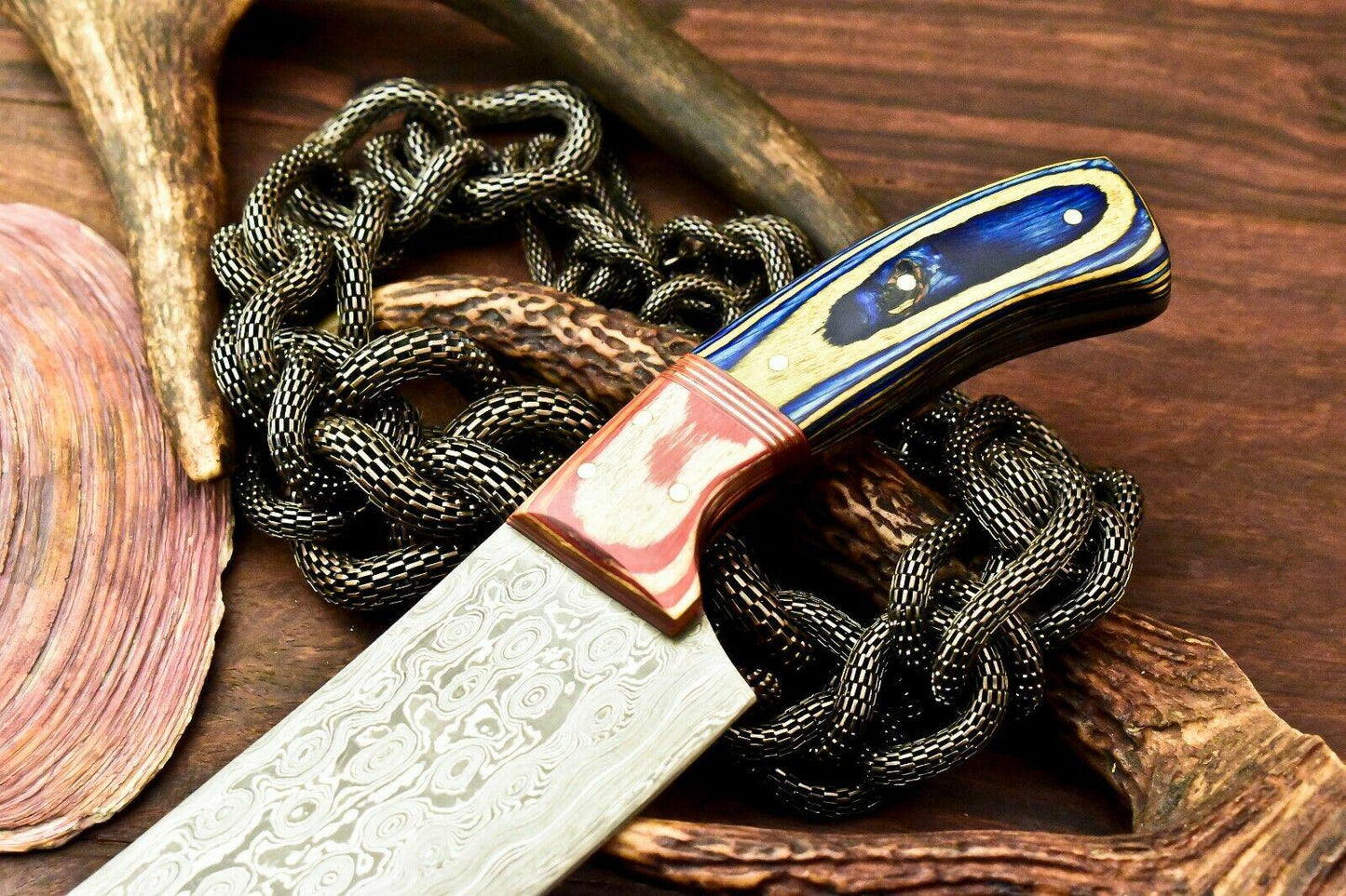 Gorgeous Custom Handmade Damascus Blade Chef Full Tang Knife | Hard Wood Handle