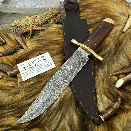Heritage Forge Full Tang Damascus Steel Bowie Knife Rosewood Handle Hunting Blade