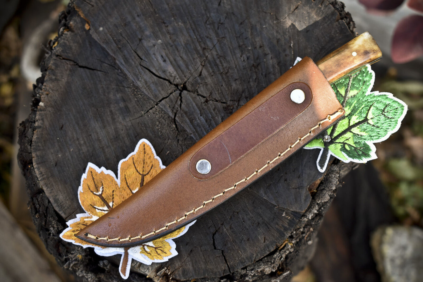 Hot Item Skinner Knife Twist Damascus Bone Micarta Bolster Hiking w/ Leather Sheath