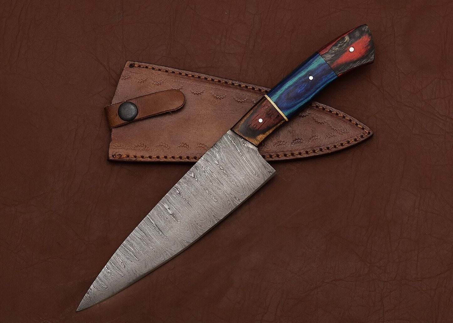 Premium Handmade Damascus Steel Chef Fillet Knife with Pakka Wood Handle & Leather Sheath