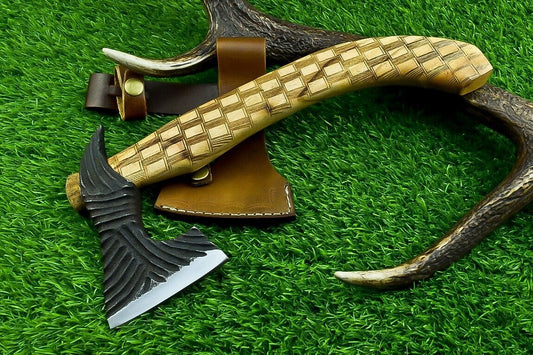 Handmade Viking Axe – Carbon Steel Tomahawk Hatchet with Olive Wood Handle