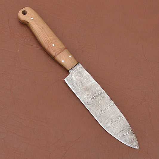 Premium Handmade Damascus Steel Fillet Chef Knife with Pakka Wood Handle & Leather Sheath