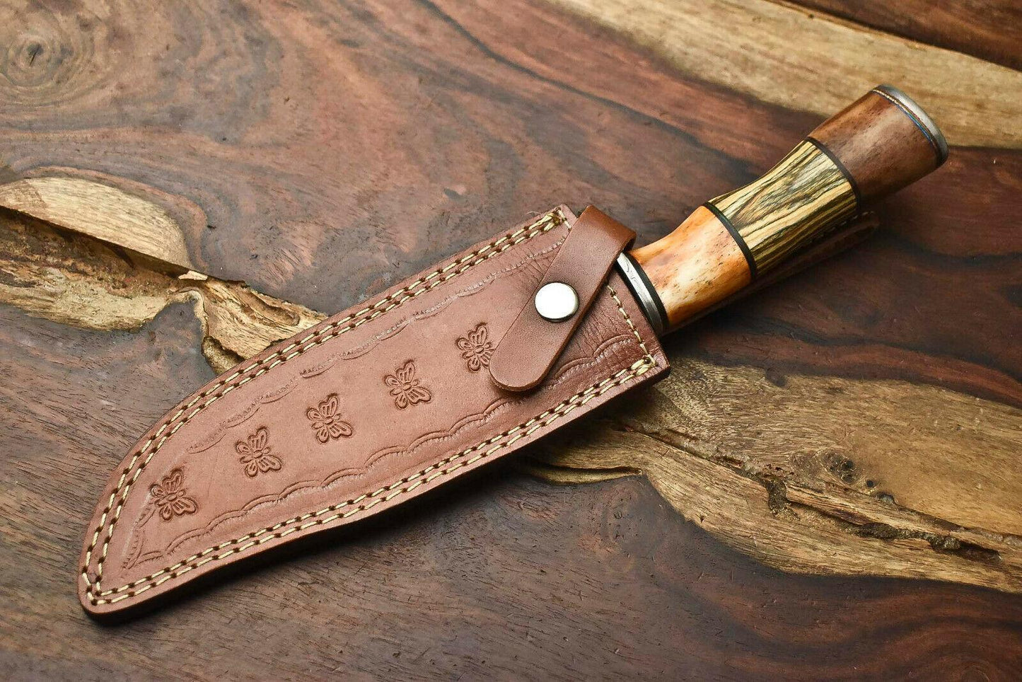 12" Handmade Damascus Bowie Knife – Hardwood Handle & 384-Layer Blade