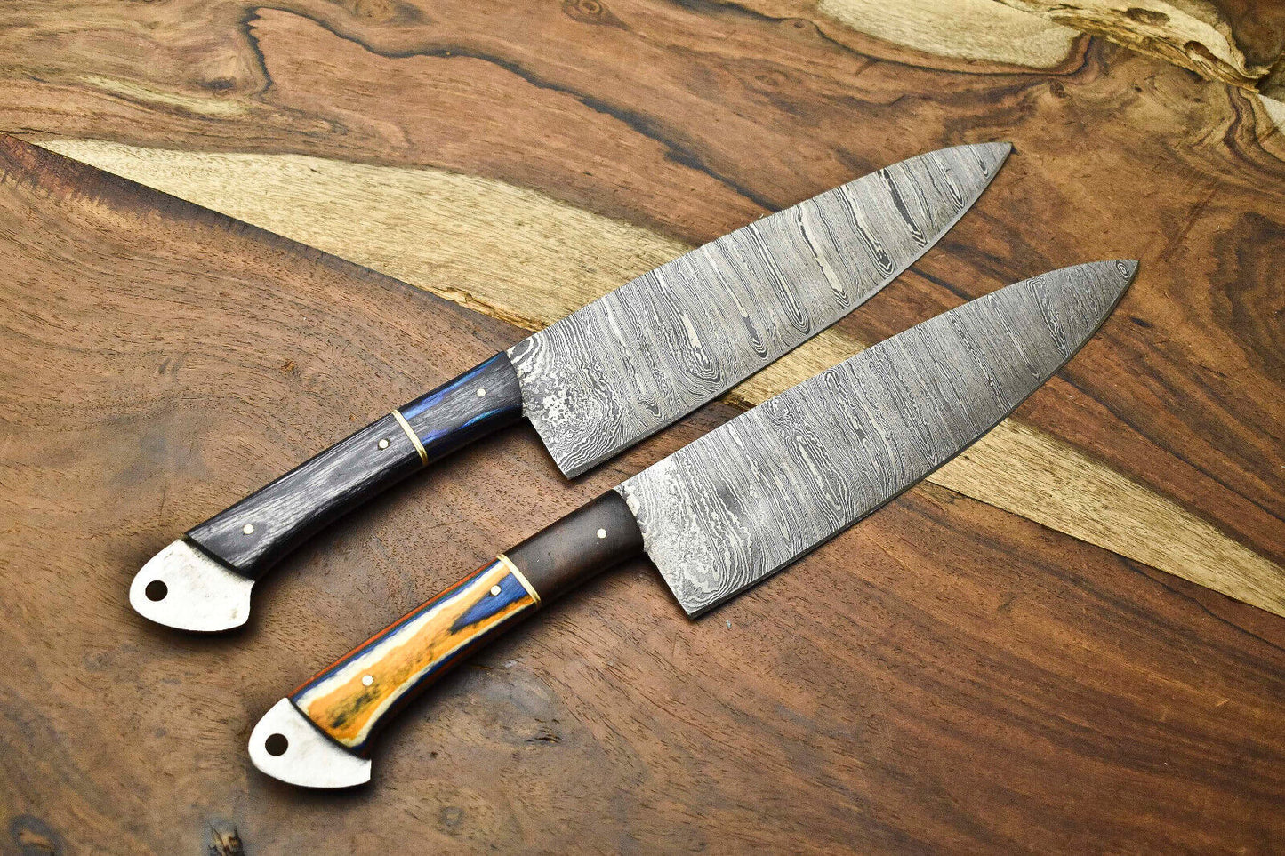 Lot of 2 Cutlery Salvation Handmade Damascus Steel Blade Chef Set Knife
