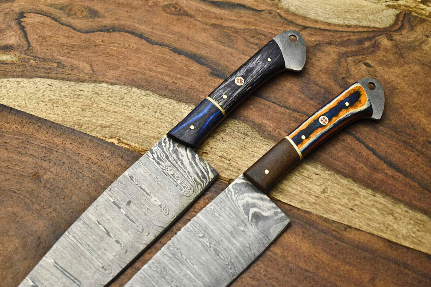 Set of 2 Handmade Damascus Steel Chef Knives – Professional Cutlery Kitchen Knife Set