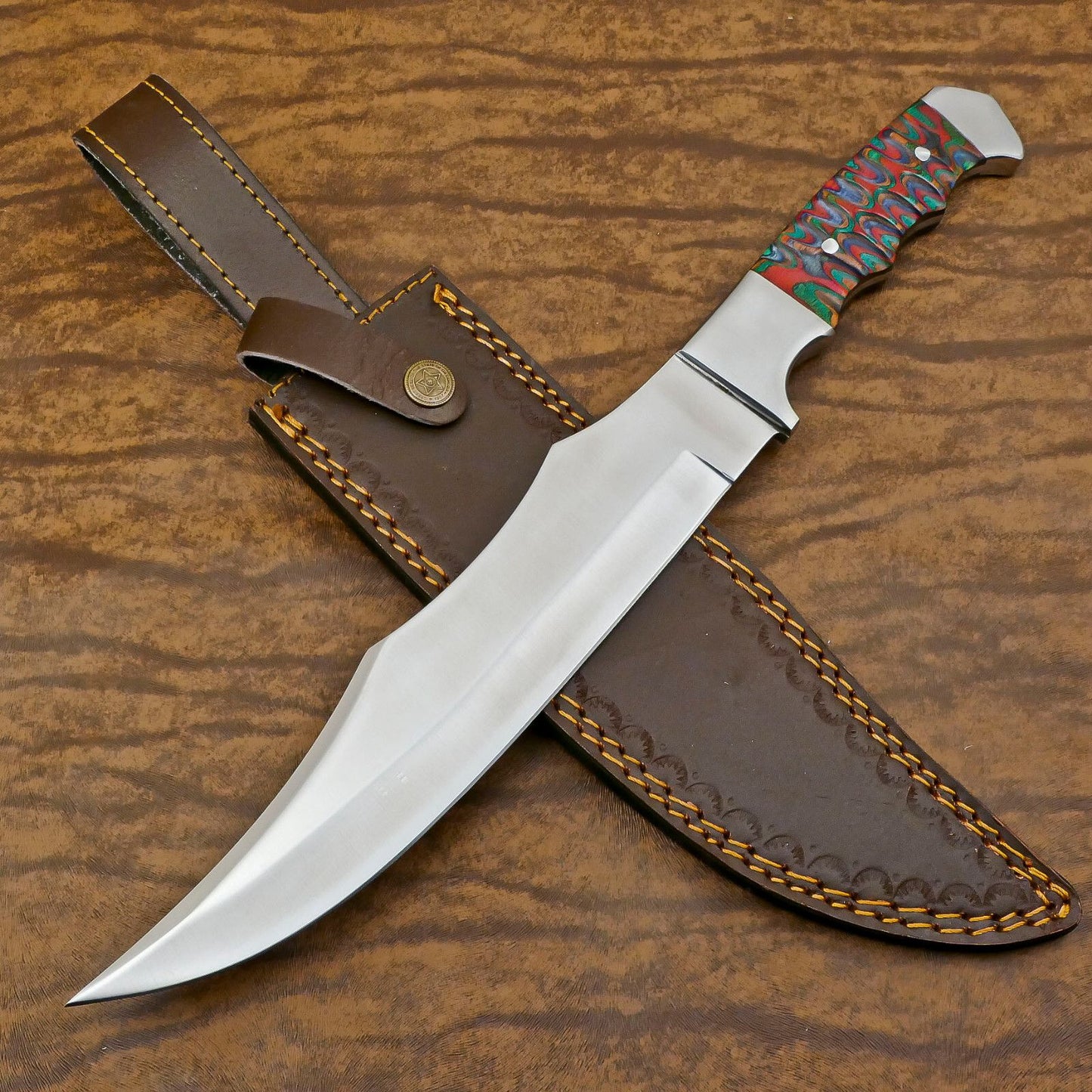 Handmade D2 Steel Large Bowie Hunting Knife with Full Tang Pakka Wood Handle – 12 Inch