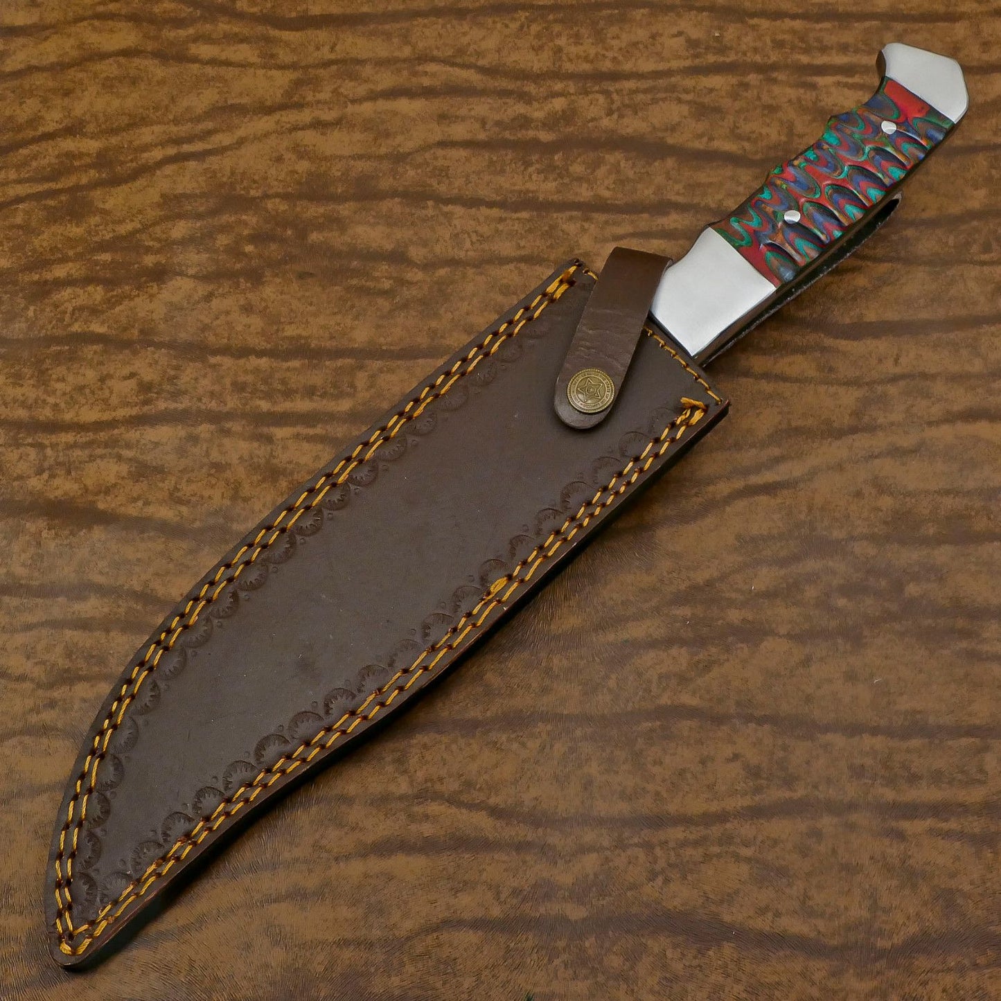 Handmade D2 Steel Large Bowie Hunting Knife with Full Tang Pakka Wood Handle – 12 Inch