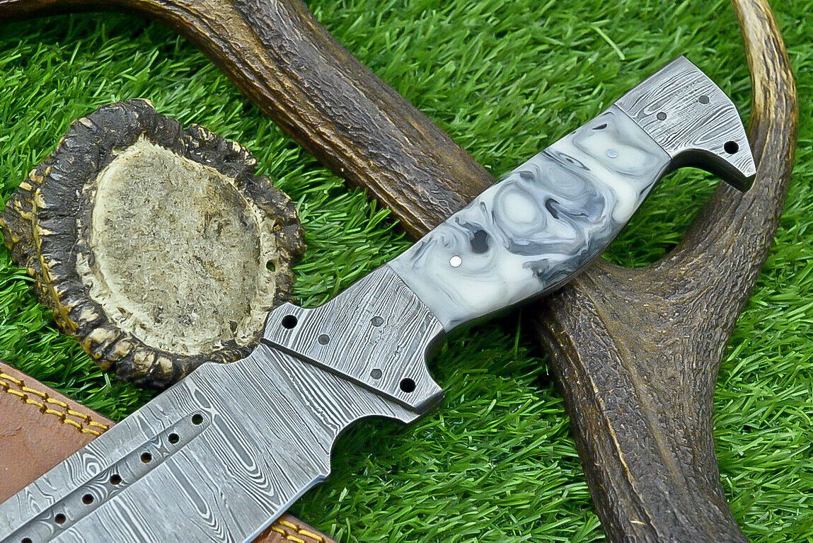 16 Inch Damascus Bowie Knife with Resin Handle and Forged Damascus Bolster for Hunting and Camping