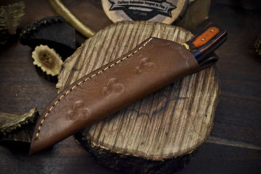 Twist Damascus Skinner Knife with Mixed Handle – 8" Hand Forged Hunting Blade Razor Sharp