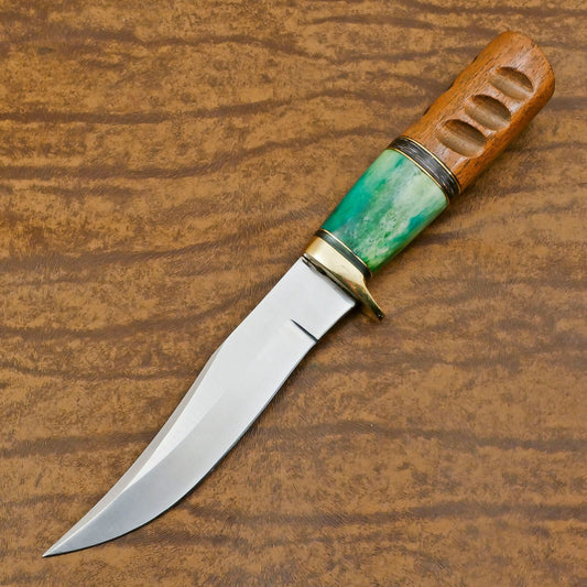 Handmade 12 Inch D2 Steel Bowie Camping Hunting Knife – Stained Bone Handle, Full Tang Survival Blade