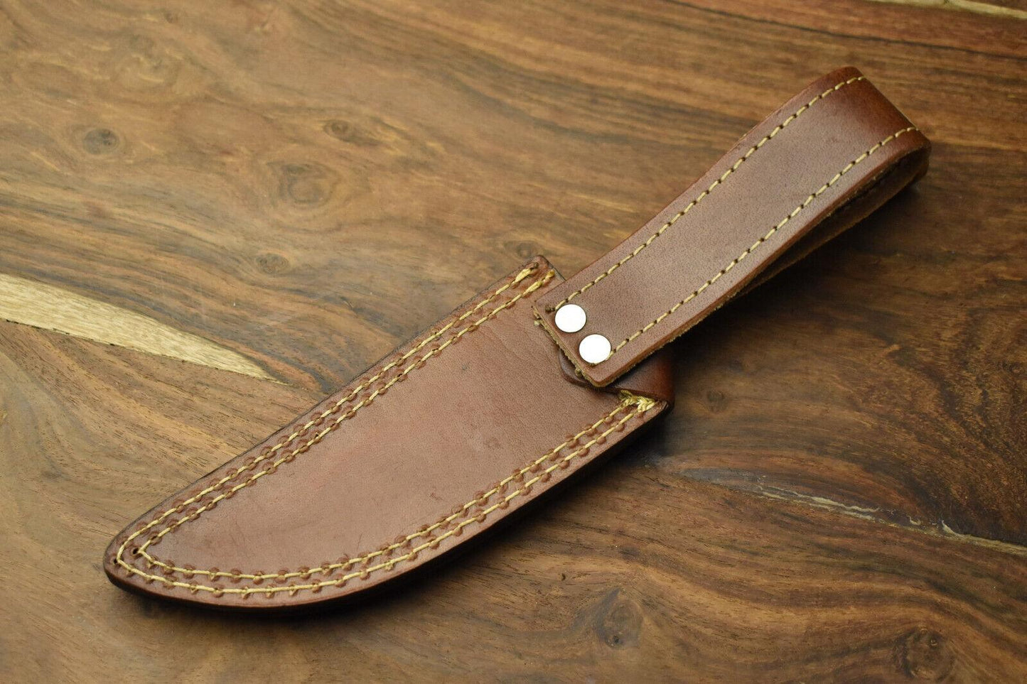 Heritage Forge Damascus Steel Bowie Knife with Camel Bone Handle for Hunting and Survival