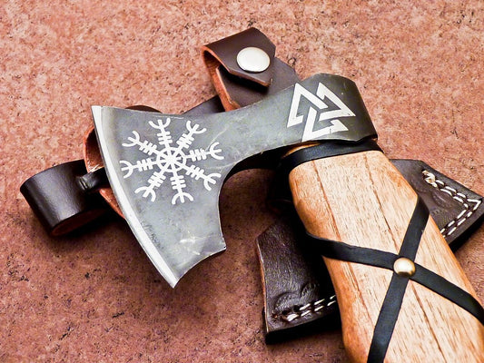Hand Forged Viking Axe – 12 Inch Carbon Steel Hatchet with Natural Wood Handle