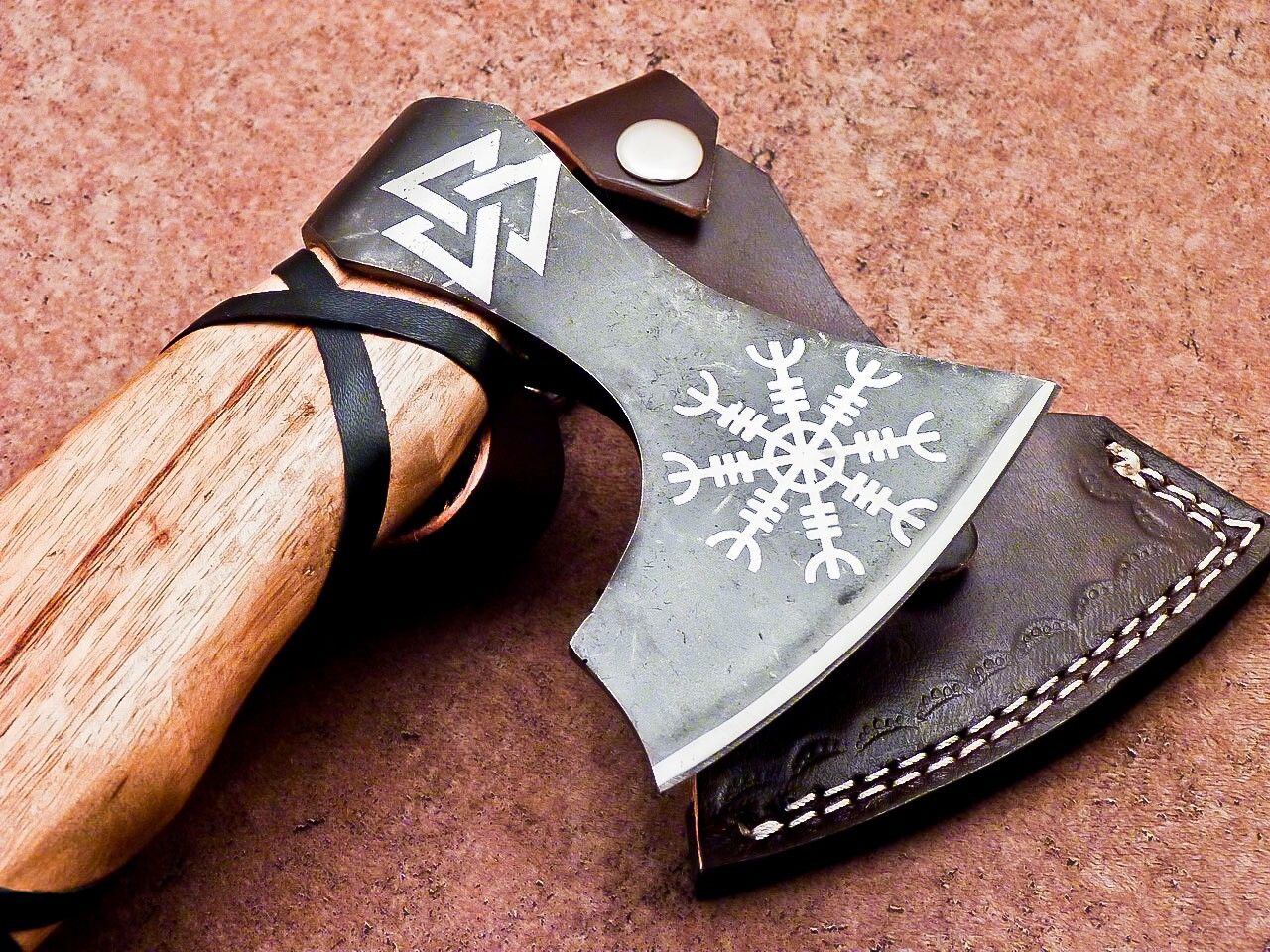 Hand Forged Viking Axe – 12 Inch Carbon Steel Hatchet with Natural Wood Handle