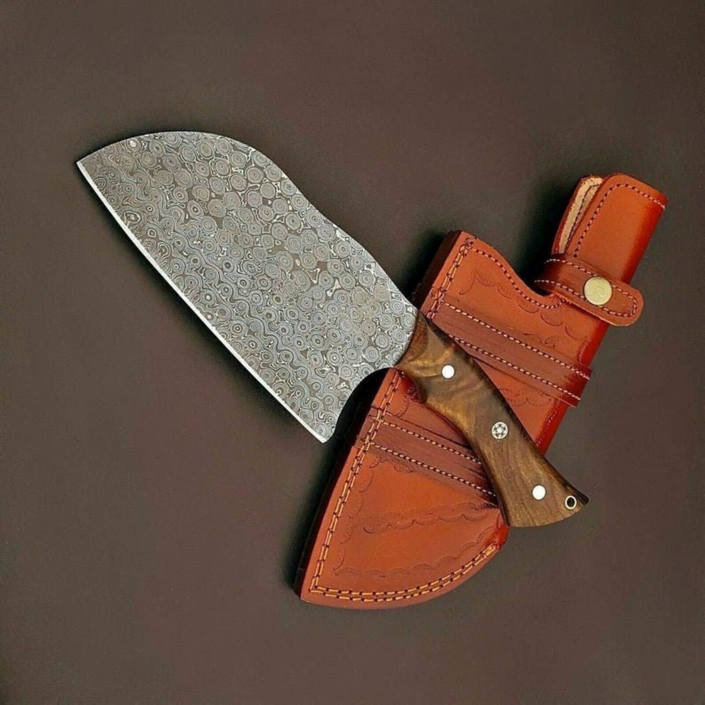 Handmade Damascus Cleaver Knife – Razor-Sharp Serbian Chef’s Butcher Knife