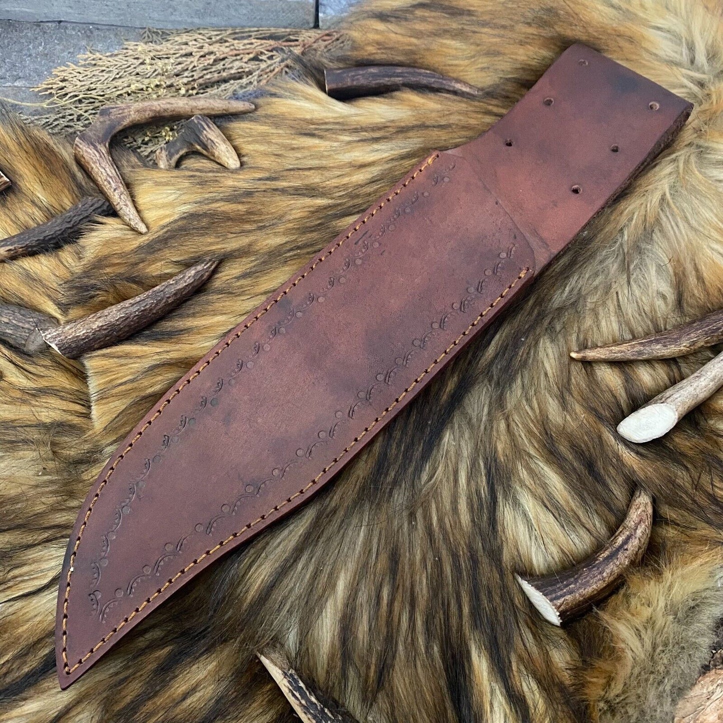 Heritage Forge 16 Inch Carbon Steel Bowie Knife with Fired Pakka Wood Handle for Hunting and Survival