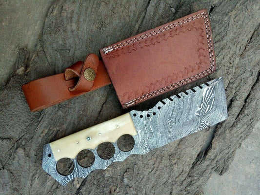 10" Handmade Damascus Steel Hunting Cleaver – Camel Bone Handle