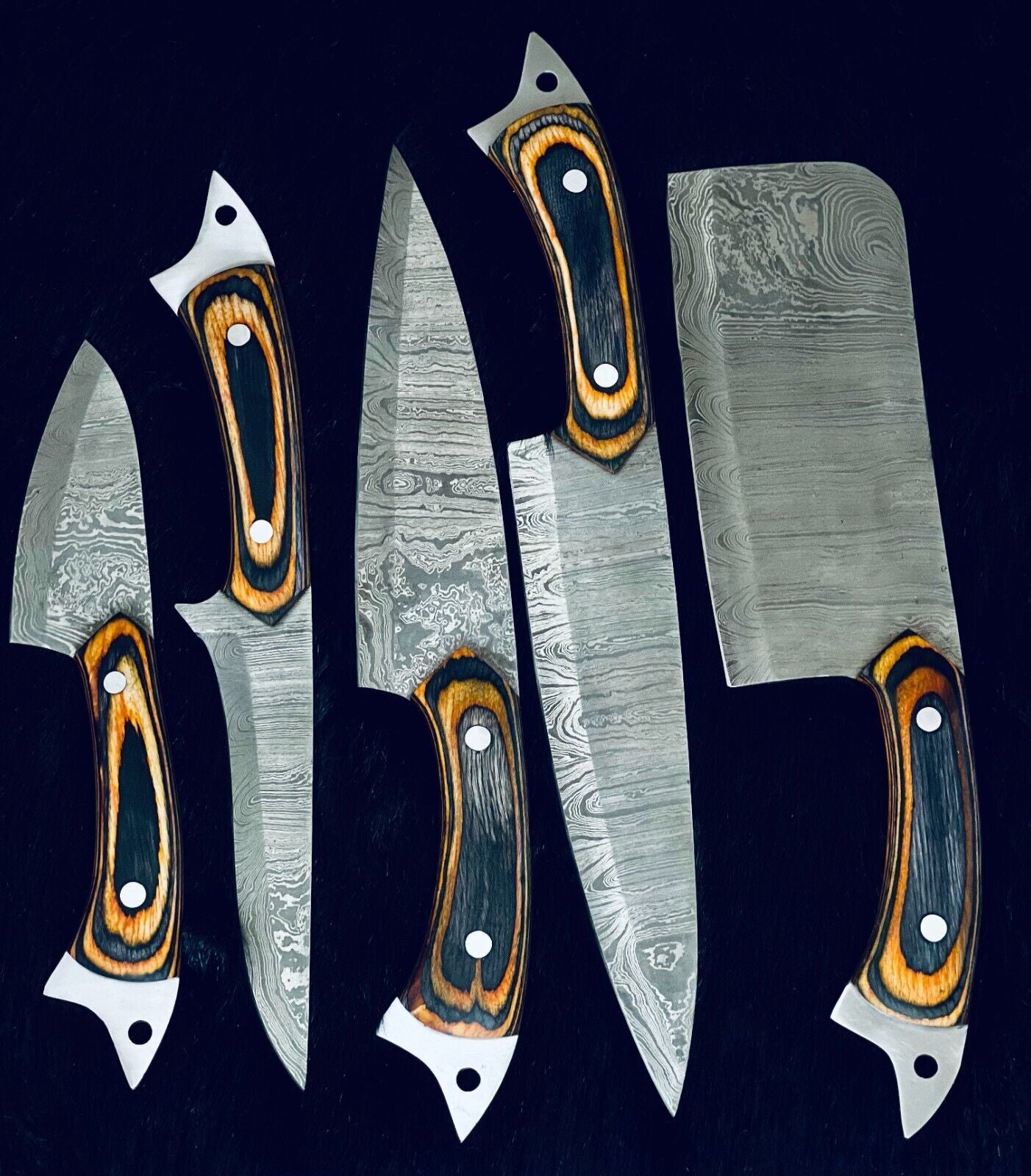 9"-13" Custom Handmade Damascus Steel Chef & Hunting Knife Set