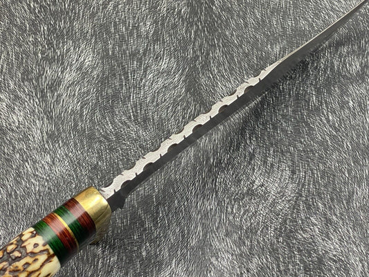 12" Damascus Bowie Knife – Stag Horn & Hardwood Handle