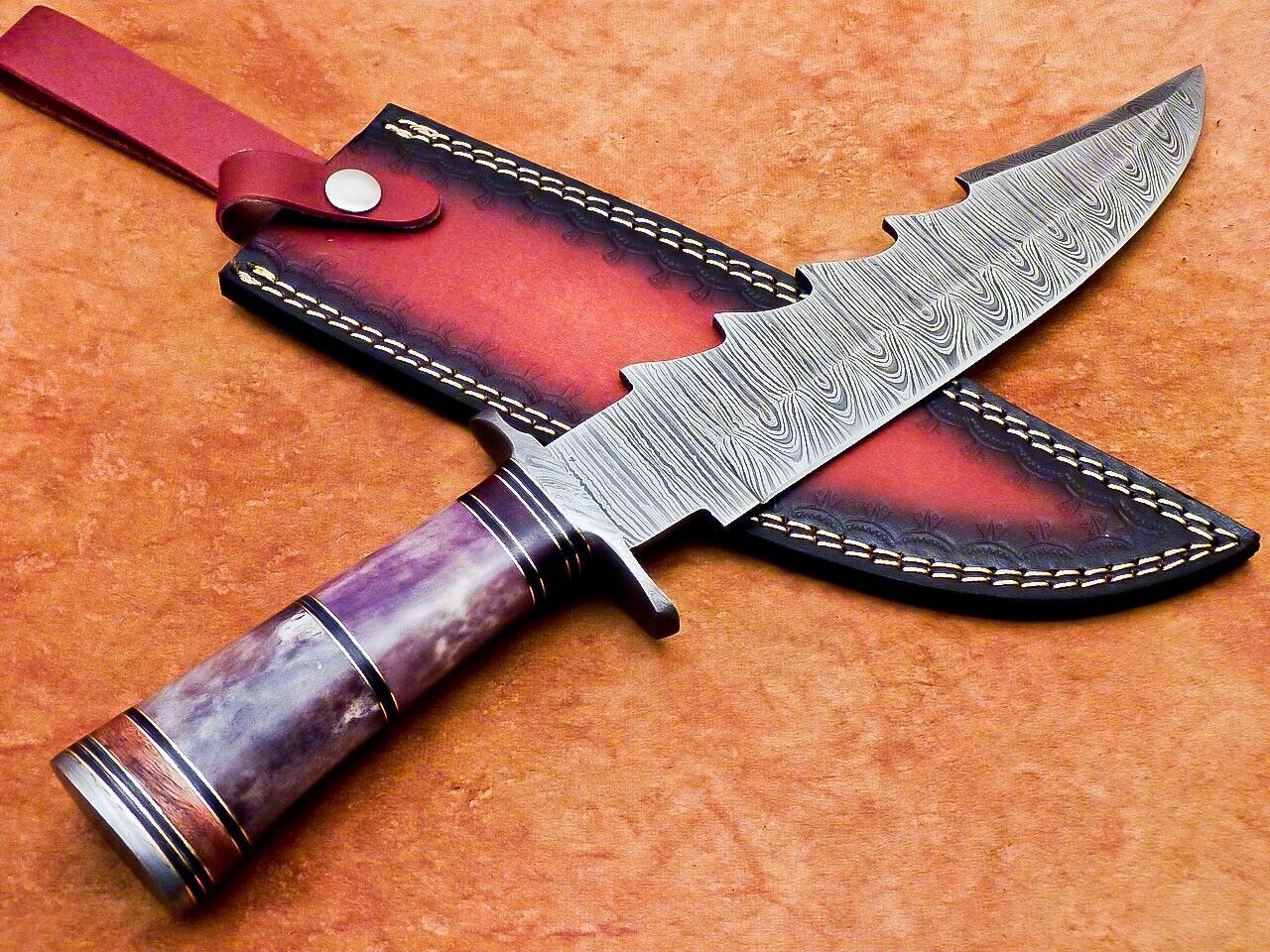 Heritage Forge 14 Inch Damascus Steel Bowie Knife with Resin Handle