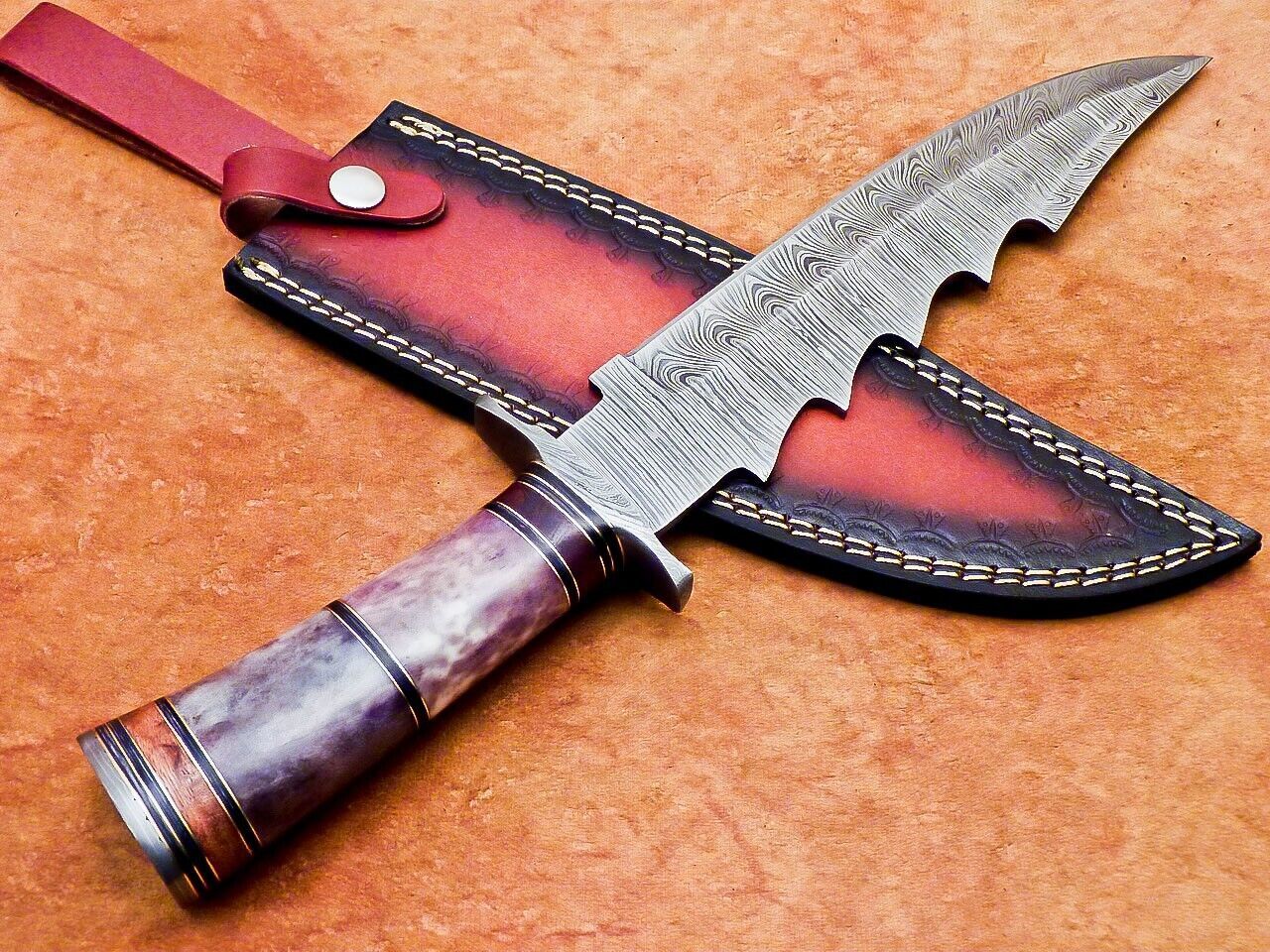 Heritage Forge 14 Inch Damascus Steel Bowie Knife with Resin Handle