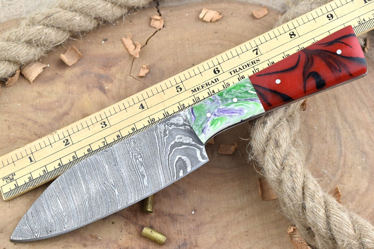 Custom Handmade Damascus Steel Chef Knife – 9.5" Kitchen Knife with 5" Blade & Multi Resin Handle