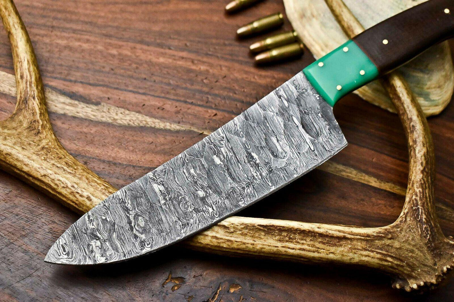 Hand Made Damascus Steel Chef Knife – Full Tang Kitchen Knife with Hard Wood Handle