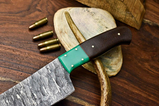 Hand Made Damascus Steel Chef Knife – Full Tang Kitchen Knife with Hard Wood Handle