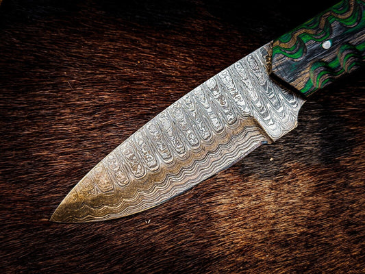 Custom Handmade Damascus Steel Skinner Knife with Wood Handle and Leather Sheath
