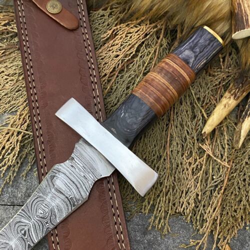 Massive 20 Inch Handmade Damascus Steel Bowie Knife with Wood Handle and Sheath