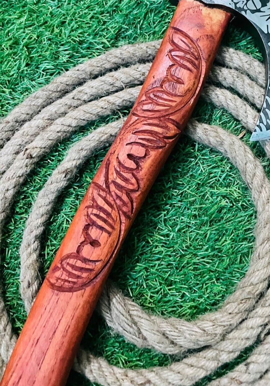 23 Inch Hand Forged Carbon Steel Viking Tomahawk with Wooden Handle and Leather Sheath