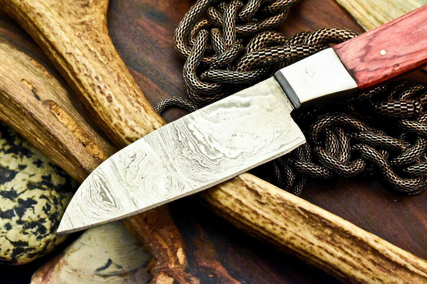 Handmade Damascus Steel Chef & Hunting Knife | 9" Full Tang with Hardwood Handle