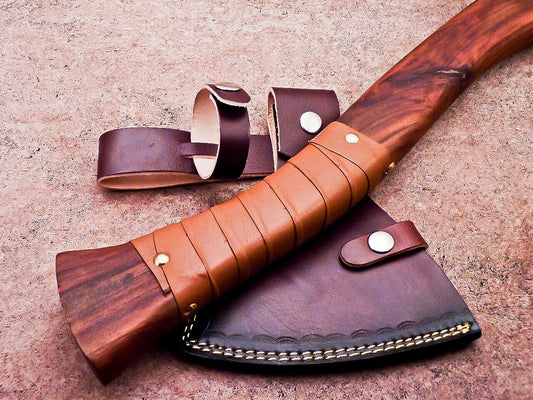 Hand Forged Viking Bearded Axe – 16 Inch Carbon Steel Hatchet with Natural Wood Handle