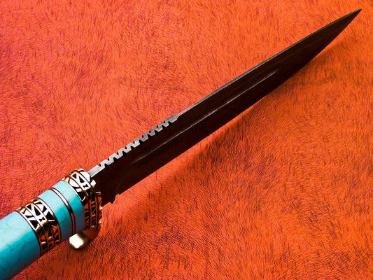 14 Inch Handmade Damascus Camping Hatchet Knife with Resin Handle and Sheath