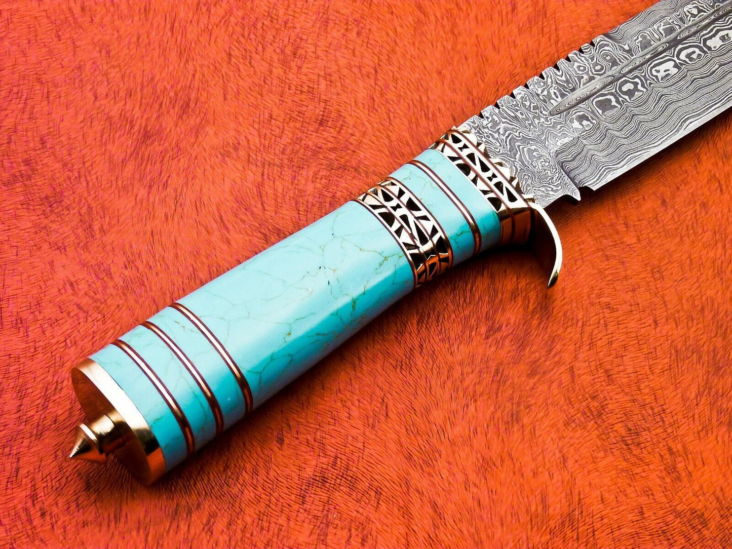 14 Inch Handmade Damascus Camping Hatchet Knife with Resin Handle and Sheath