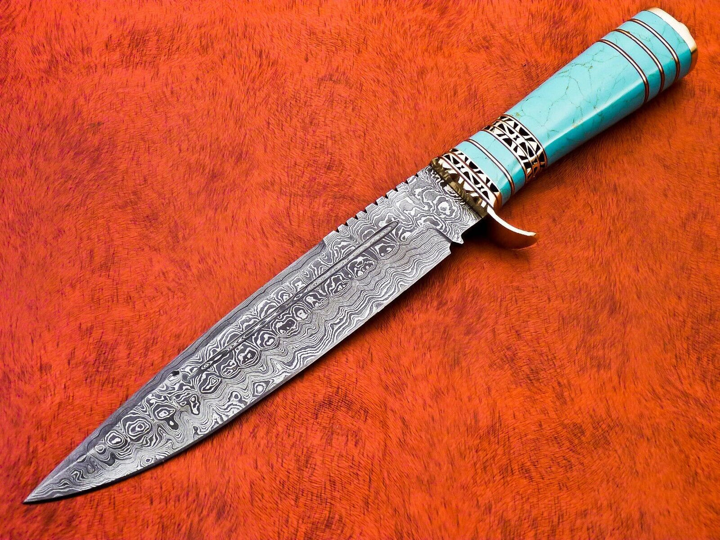14 Inch Handmade Damascus Camping Hatchet Knife with Resin Handle and Sheath