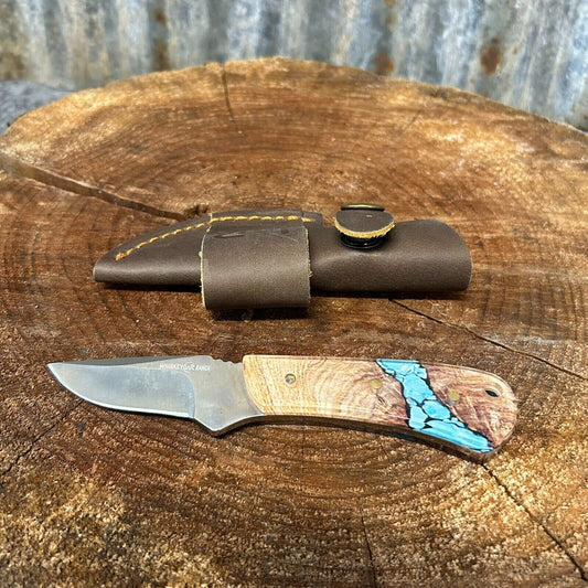 Mini Skinner Knife – 6.87″ 440C Stainless Steel Fixed Blade with Leather Sheath