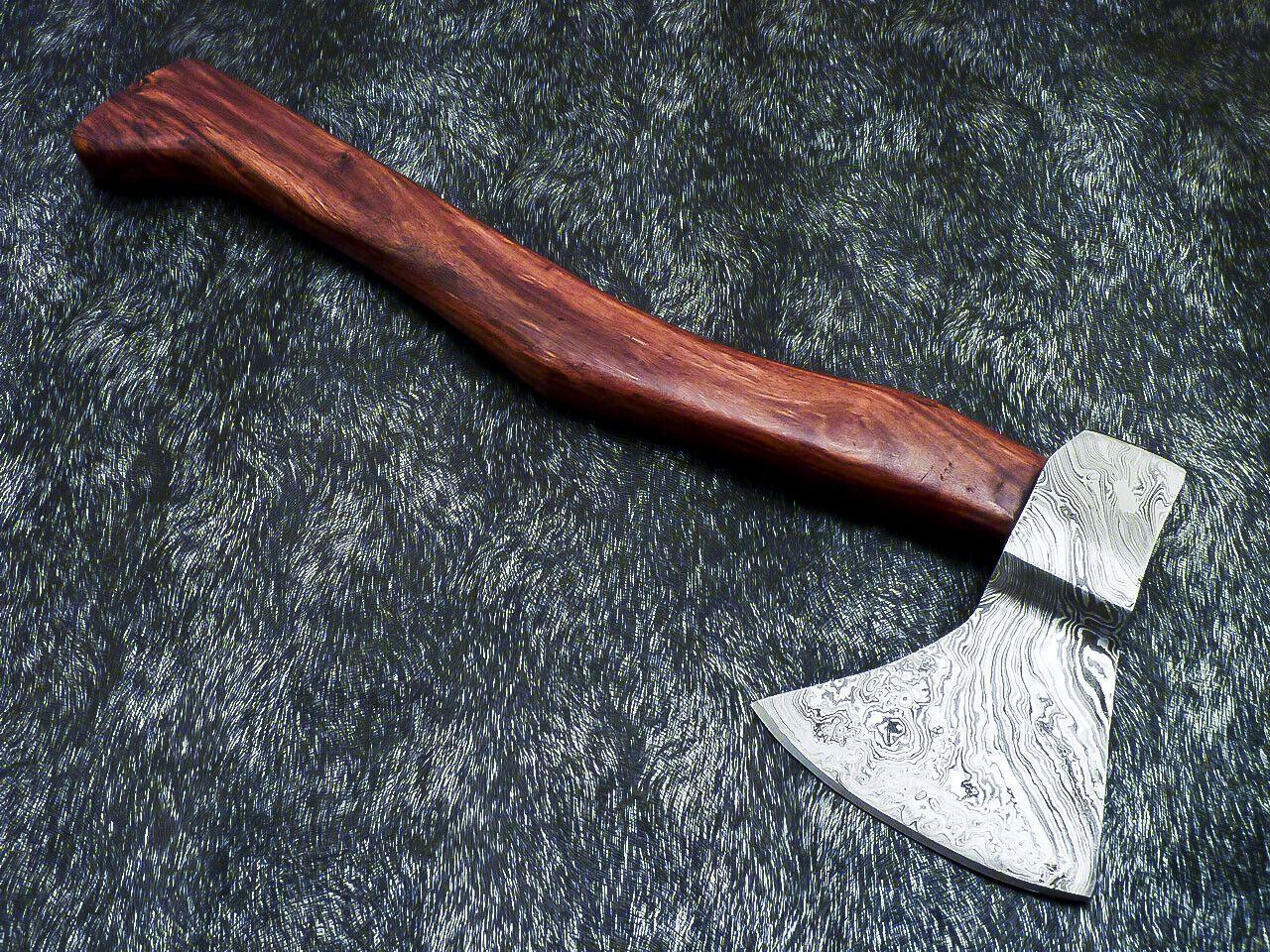 Custom Hand Forged Damascus Viking Bearded Axe Tomahawk Camping Hatchet with Leather Sheath