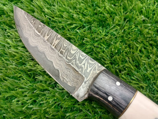 Handmade Damascus Steel Hunting Knife Chef Knife Bone Handle with Sheath