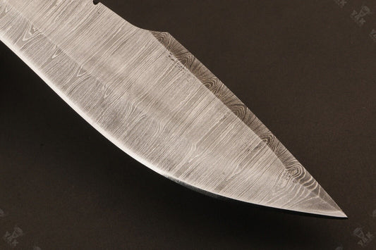 Heritage Forge 15 Inch Damascus Knife with Stained Camel Bone and Wood Handle for Hunting and Camping