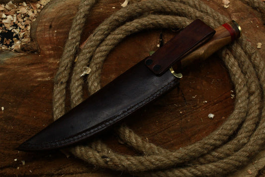 10" Handmade D2 Steel Skinner Knife | Walnut Wood Handle Full Tang Hunting EDC with Sheath