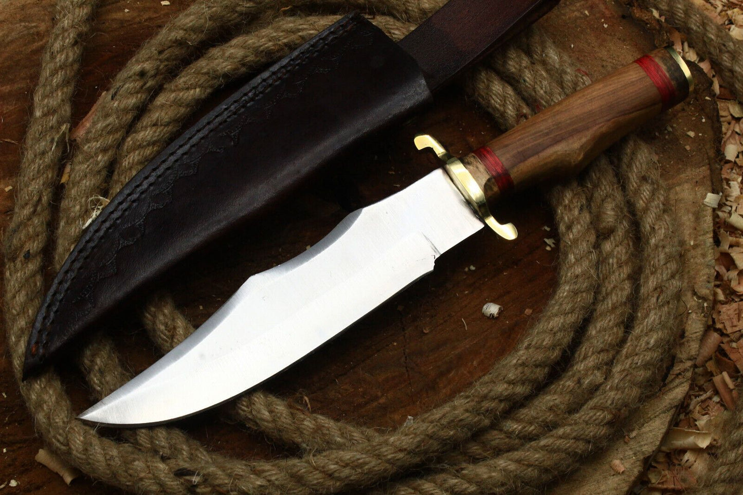 10" Handmade D2 Steel Skinner Knife | Walnut Wood Handle Full Tang Hunting EDC with Sheath