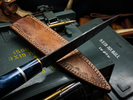 Handmade Damascus Steel Kitchen Chef Vegetable Knife with Epoxy Resin Handle & Sheath