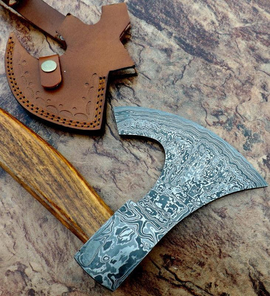 Custom Handmade 17 Inch Damascus Steel Viking Axe with Rosewood Handle