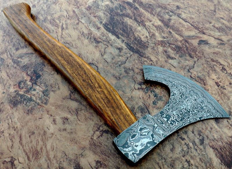 Custom Handmade 17 Inch Damascus Steel Viking Axe with Rosewood Handle