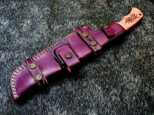 13.5 Inch Custom Damascus Steel Bowie Knife with Olive Wood Handle Full Tang