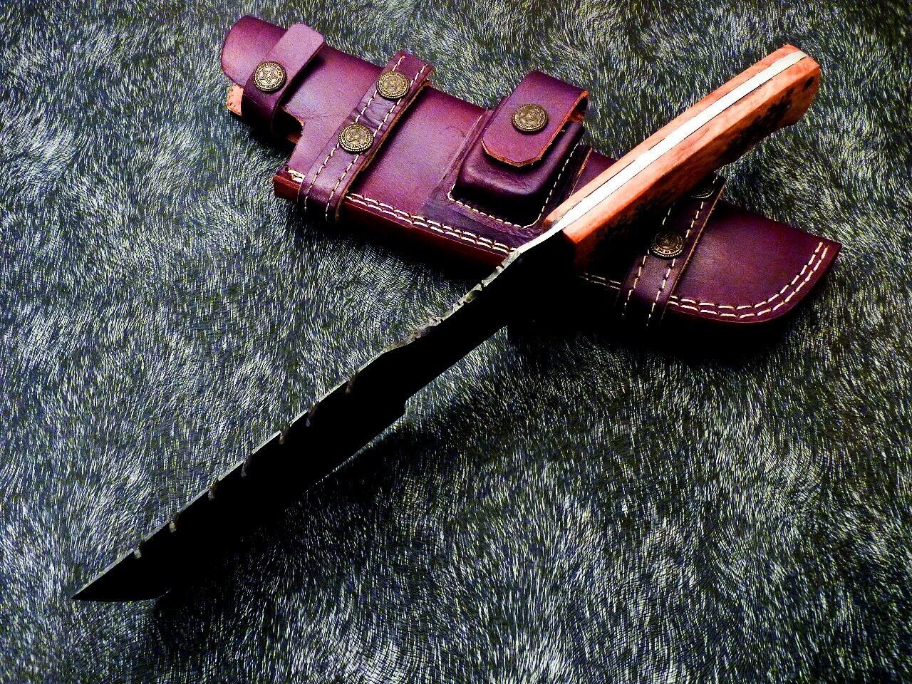 13.5 Inch Custom Damascus Steel Bowie Knife with Olive Wood Handle Full Tang